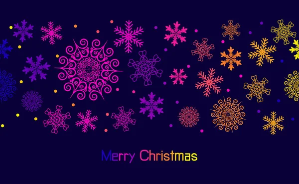 Blizzard Multicolored Decorative Snowflakes Merry Christmas Text Holiday Banner Celebration — Stock Vector