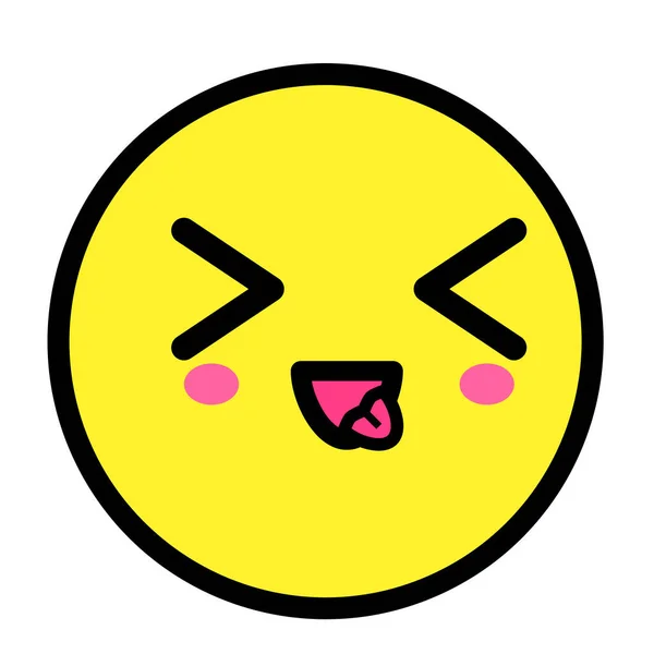 Flat Kawaii Emoji Face Cute Funny Cartoon Character Simple Line — Stock Vector