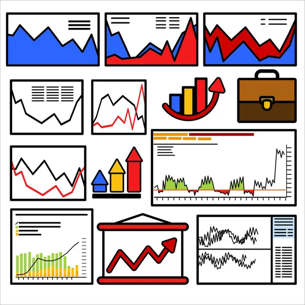 Trading Candeliere Grafico Business Valuta Statistiche Mercato Icona Impostato Design — Vettoriale Stock