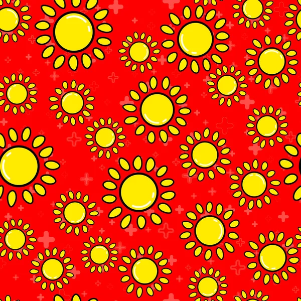 白い背景に太陽のシームレスなパターン 紙のプリントデザイン 抽象レトロベクトルイラスト 流行の繊維 近代的な空間装飾 — ストックベクタ