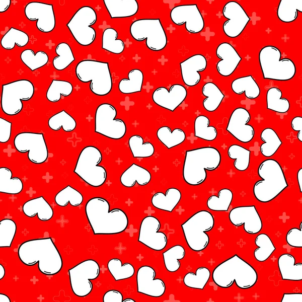 Πολύχρωμο Καρδιά Αδιάλειπτη Μοτίβο Λευκό Φόντο Σχεδιασμός Εκτύπωσης Χαρτιού Αφηρημένη — Διανυσματικό Αρχείο