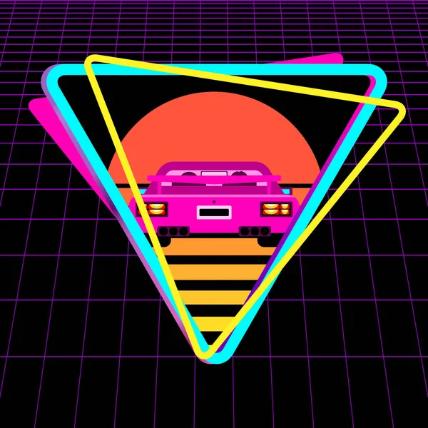 Logo Triangle Avec Voiture Jeu Grille Cyber Laser Sur Fond — Image vectorielle