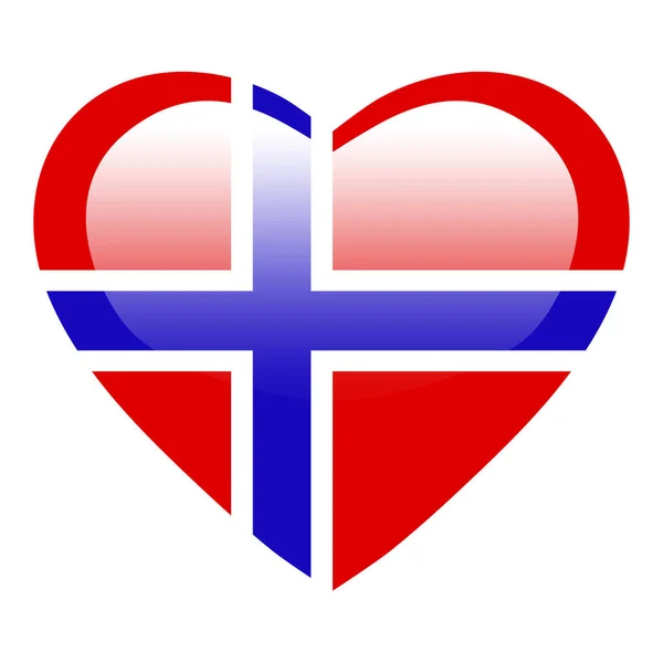 Szerelem Norvégia Zászló Norvégia Szív Fényes Gomb Norvégia Zászló Ikon — Stock Vector