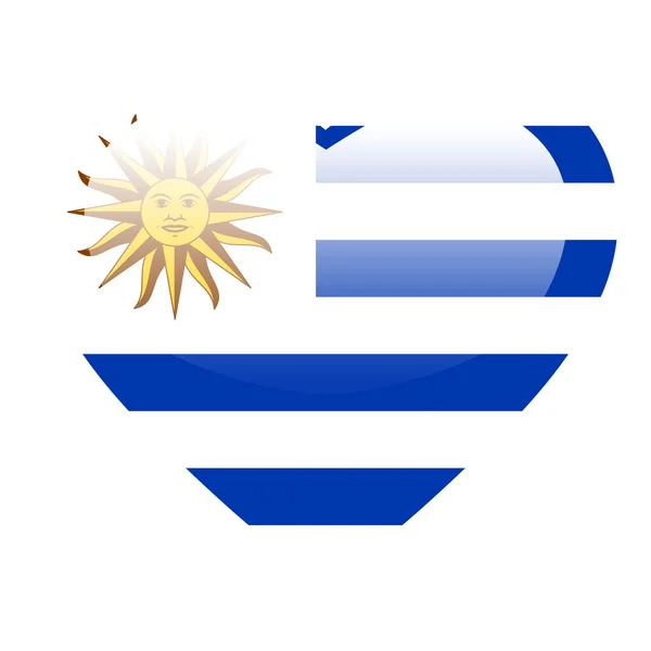 爱乌拉圭国旗 乌拉圭心脏光滑的钮扣 乌拉圭国旗象征着爱 乌拉圭的爱国象征 — 图库矢量图片