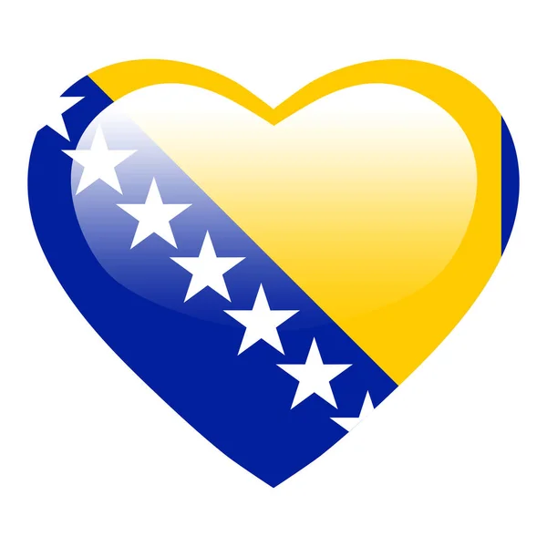 热爱着波斯尼亚和黑塞哥维那国旗 波斯尼亚和黑塞哥维那心形闪亮的按钮 波斯尼亚和黑塞哥维那国旗象征着爱情 波斯尼亚和黑塞哥维那的爱国象征 — 图库矢量图片