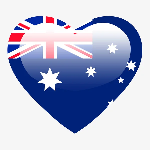 愛オーストラリアの旗 オーストラリアの心の光沢のあるボタン 愛の象徴のオーストラリアの旗 愛国的なオーストラリアのシンボル — ストックベクタ