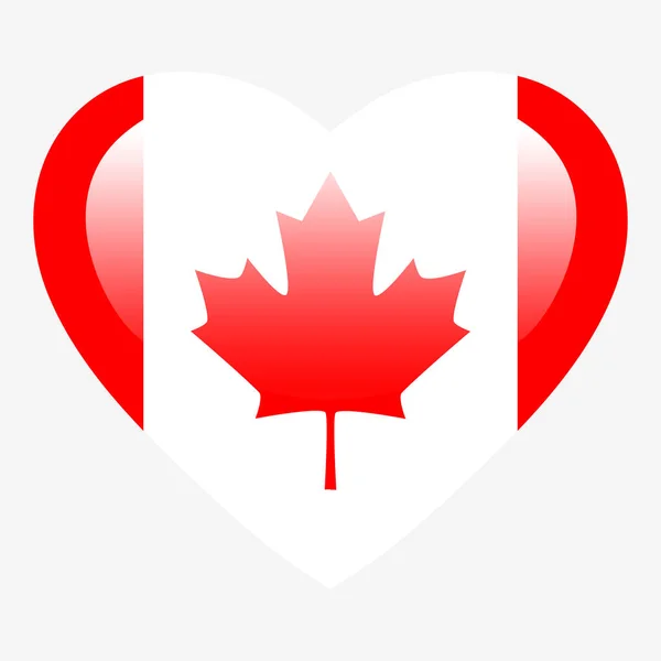 Love Canada Flag Canada Heart Glossy Button Canada Flag Icon — Vector de stock