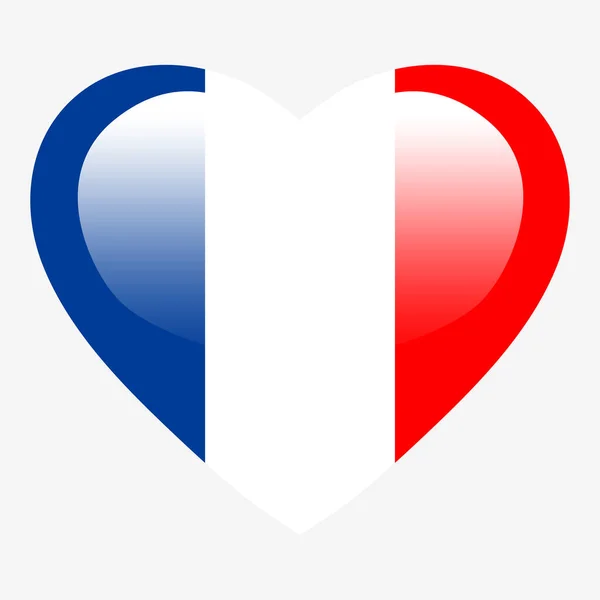 Love France Bayrağı France Heart Parlak Düğmesi Fransız Bayrağının Aşk — Stok Vektör