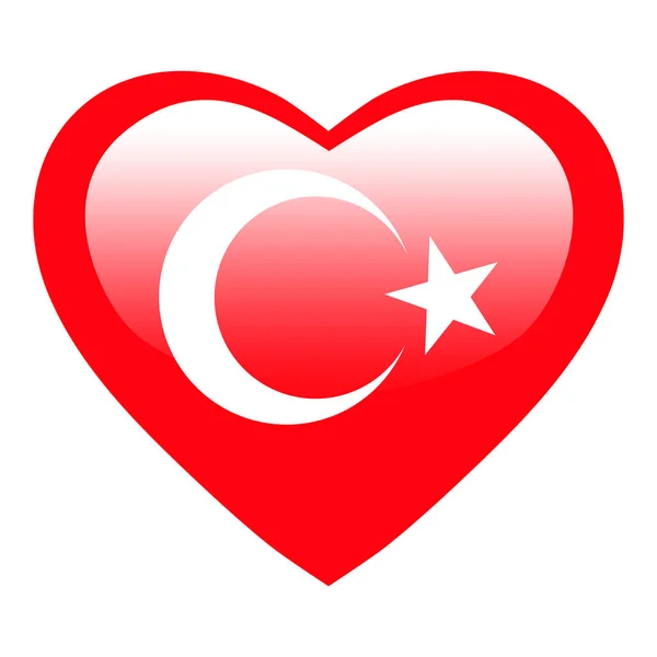 Ame Bandeira Turquia Botão Brilhante Coração Turquia Ícone Bandeira Turca — Vetor de Stock