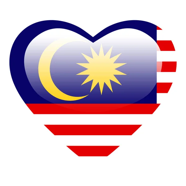 Kocham Flagę Malezji Malezyjskie Serce Błyszczący Przycisk Ikona Flagi Malezji — Wektor stockowy