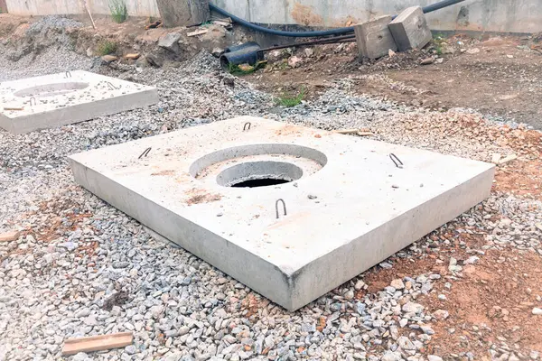 補強されたコンクリート井戸カバーの閉鎖 — ストック写真