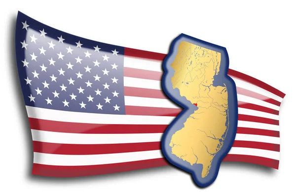 Mapa Dorado Nueva Jersey Contra Una Bandera Americana — Vector de stock