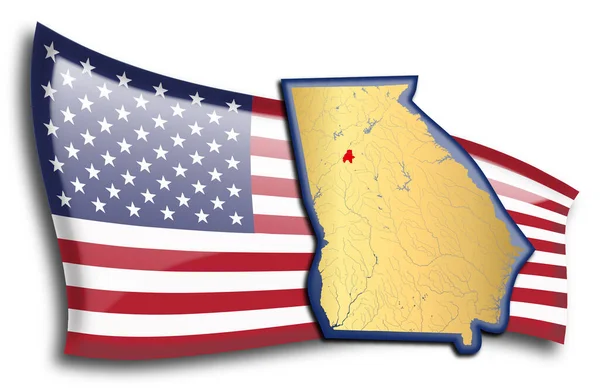 Золотая Карта Грузии Против Американского Флага — стоковый вектор