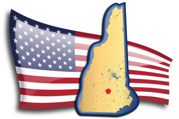 Mapa Dorado New Hampshire Contra Una Bandera Americana — Archivo Imágenes Vectoriales