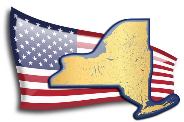 Mapa Dorado Nueva York Contra Una Bandera Americana — Archivo Imágenes Vectoriales