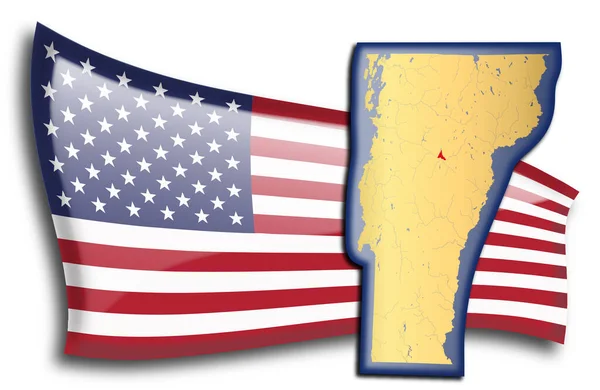 Mapa Dorado Vermont Contra Una Bandera Americana — Archivo Imágenes Vectoriales