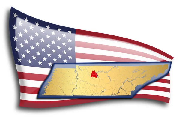 Золотая Карта Теннесси Против Американского Флага — стоковый вектор