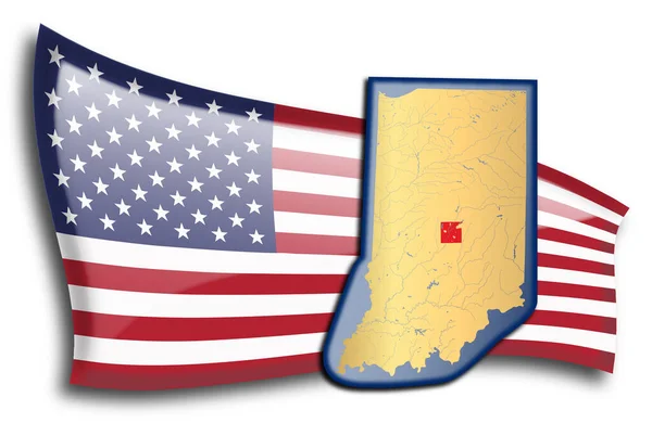 Mapa Dorado Indiana Contra Una Bandera Americana — Archivo Imágenes Vectoriales