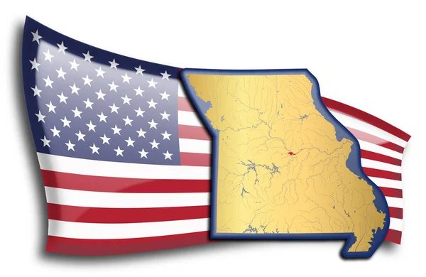 Золотая Карта Миссури Против Американского Флага — стоковый вектор