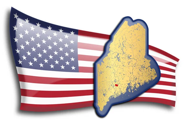 Mapa Dorado Maine Contra Una Bandera Americana — Archivo Imágenes Vectoriales