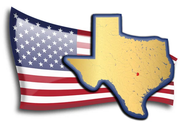 Золотая Карта Техаса Против Американского Флага — стоковый вектор