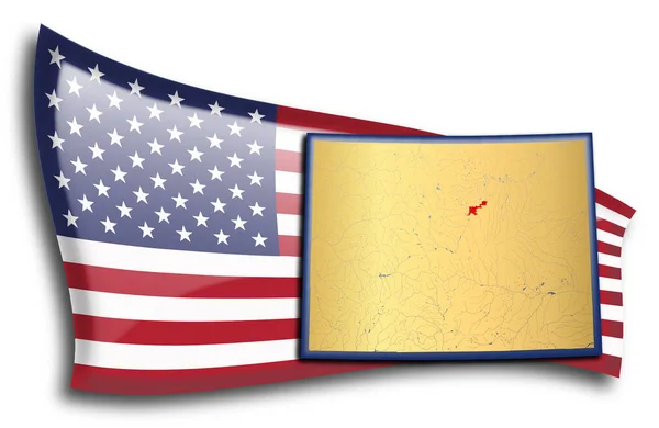 Mapa Dorado Colorado Contra Una Bandera Americana — Vector de stock