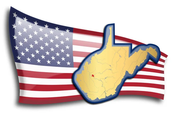 Mapa Dorado Virginia Occidental Contra Una Bandera Americana — Archivo Imágenes Vectoriales