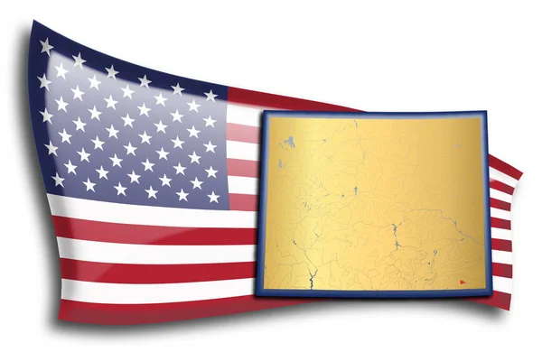 Wyoming Altın Haritası Amerikan Bayrağına Karşı — Stok Vektör