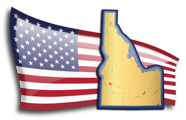 Złota Mapa Idaho Przeciwko Fladze Amerykańskiej — Wektor stockowy