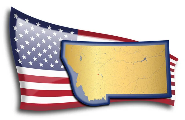Золотая Карта Монтаны Против Американского Флага — стоковый вектор