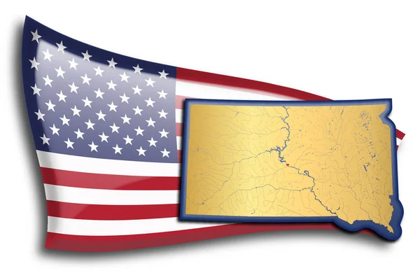 Mapa Dorado Dakota Del Sur Contra Una Bandera Americana — Archivo Imágenes Vectoriales