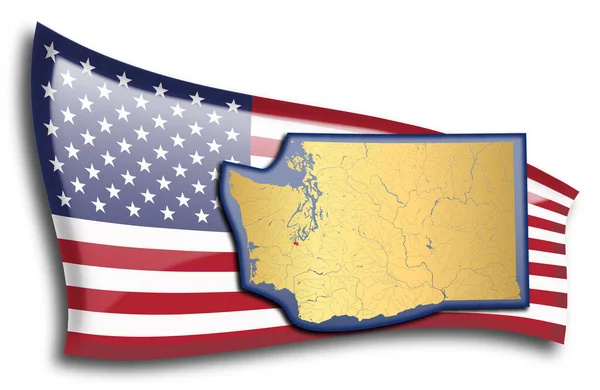 Золотая Карта Вашингтона Против Американского Флага — стоковый вектор