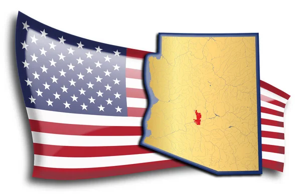 Mapa Dorado Arizona Contra Una Bandera Americana — Archivo Imágenes Vectoriales