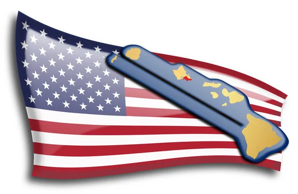 Gyllene Kartan Över Hawaii Mot Amerikansk Flagga — Stock vektor