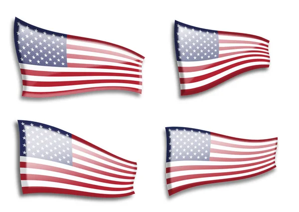 Set American Flags Variant Views White Background — Stock Vector