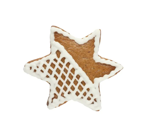 装饰过的圣诞姜饼海星姜饼呈星形 背景为白色 平躺在床上 — 图库照片
