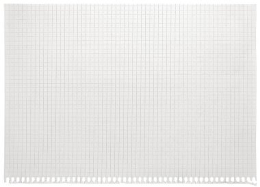 Checked spiral notebook page paper background, old aged white chequered ring binder sheet flat lay A4 copy space, isolated horizontal grey squared pattern maths notepad, torn out stapled blank empty blocknote notepaper closeup, school concept