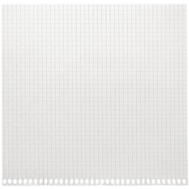 Checked spiral notebook page paper background, old aged white chequered ring binder sheet flat lay copy space, isolated horizontal grey squared pattern maths notepad, torn out stapled blank empty blocknote notepaper closeup, school concept metaphor