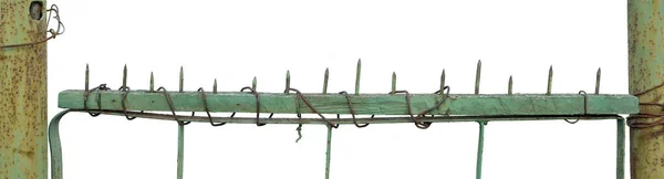 Old Aged Weathered Green Painted Metallic Vintage Fence Gate Large — Stock Photo, Image