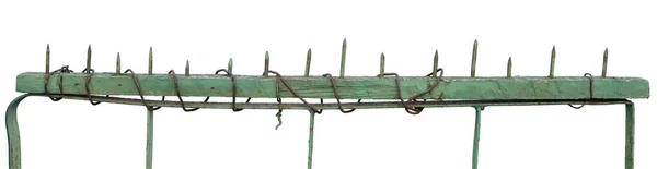 Velho Envelhecido Desgastado Verde Pintado Metálico Vintage Cerca Portão Grandes — Fotografia de Stock