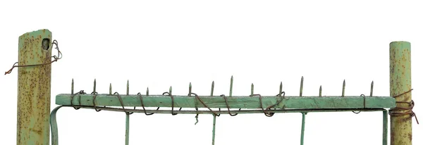 Старые Выветренные Зеленые Окрашенные Металлические Ворота Винтажный Забор Большие Подробные — стоковое фото
