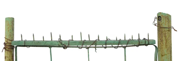 Old Aged Weathered Green Painted Metallic Vintage Fence Gate Large — Stock Photo, Image