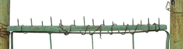 Gammal Väderbiten Grön Målad Metallic Vintage Staket Grind Stora Detaljerade Stockfoto