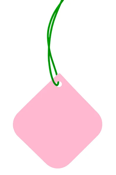 Чистый Розовый Картон Продажа Тег Неоновая Зеленая Нить Пустой Квадратный Стоковая Картинка