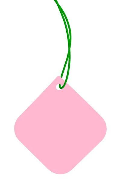 Чистый Розовый Картон Продажа Тег Неоновая Зеленая Нить Пустой Квадратный — стоковое фото