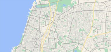 Katmanlı düzenlenebilir vektör çizimi Tel Aviv haritası, İsrail.