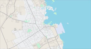 Katmanlı düzenlenebilir vektör çizimi Doha haritası, Katar