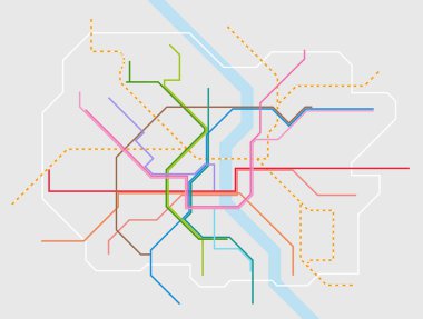 Almanya 'nın Köln Demiryolu Ağı Haritasının düzenlenebilir vektör çizimi