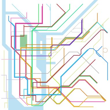 Layered editable vector illustration of overview map of urban transportation in New York City,America