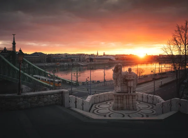 Increíble Foto Matutina Del Puente Libertad Budapest Hungría — Foto de Stock